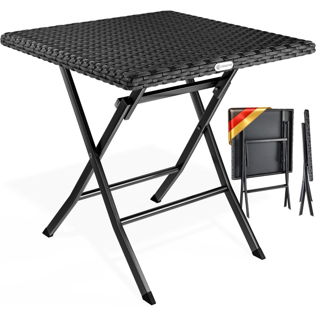 Gartentisch Wetterfest Klappbar 65x65cm Balkontisch Polyrattan Outdoor 60kg Belastbarkeit Klapptisch Terrasse Balkon Camping Tisch Schwarz