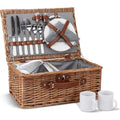 2 personen wicker picknickkorb set mit isoliertem kuehler picknickkorb mit bechern besteck weinglaesern tellern und servietten