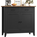 Kuechenschrank mit Arbeitsplatte, Sideboard, 2 Schubladen und 2 Tueren Anrichte Buffetschrank fuer Kueche, Wohnzimmer, Esszimmer, Flur, Holz, Landhausstil, Schwarz/Weiss/Blau/Gruen