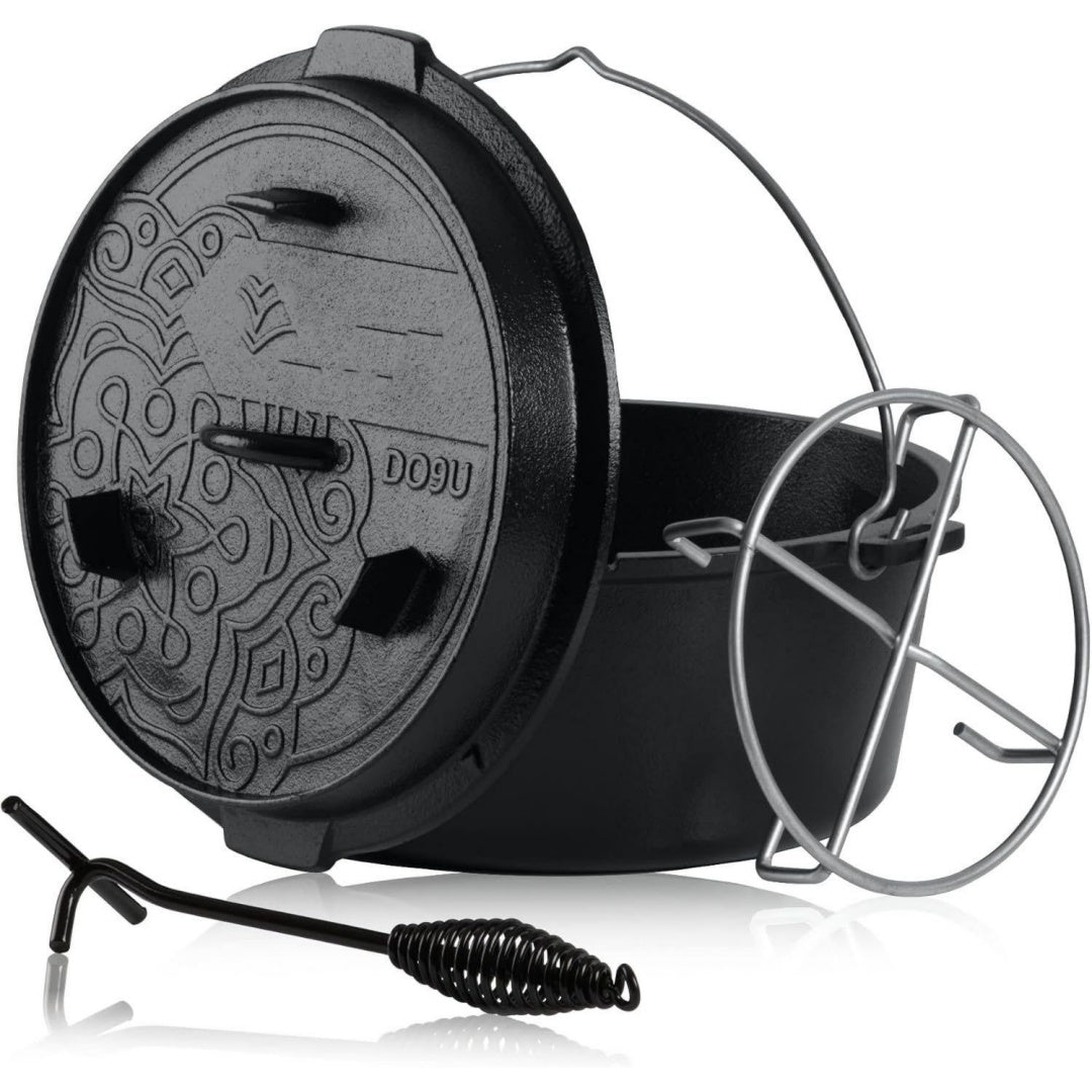 Ultimate Dutch Oven mit PRO3+ Beschichtung, 9,0 Liter (DO9U), Topf ohne Fuesse bereits eingebrannt - preseasoned mit PRO3+ Verfahren, Gusseisen Kochtopf Braeter mit Deckelheber