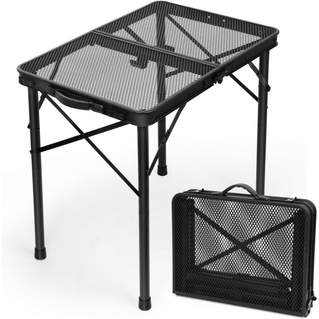 Klapptisch Metallgitter 60x40cm Hoehenverstellbar Schwarz, Leichter Metall-Klapptisch fuer Grillen, Camping und Garten, 2 Hoehen verstellbar, kompakt und ideal fuer Outdoor-Kochen