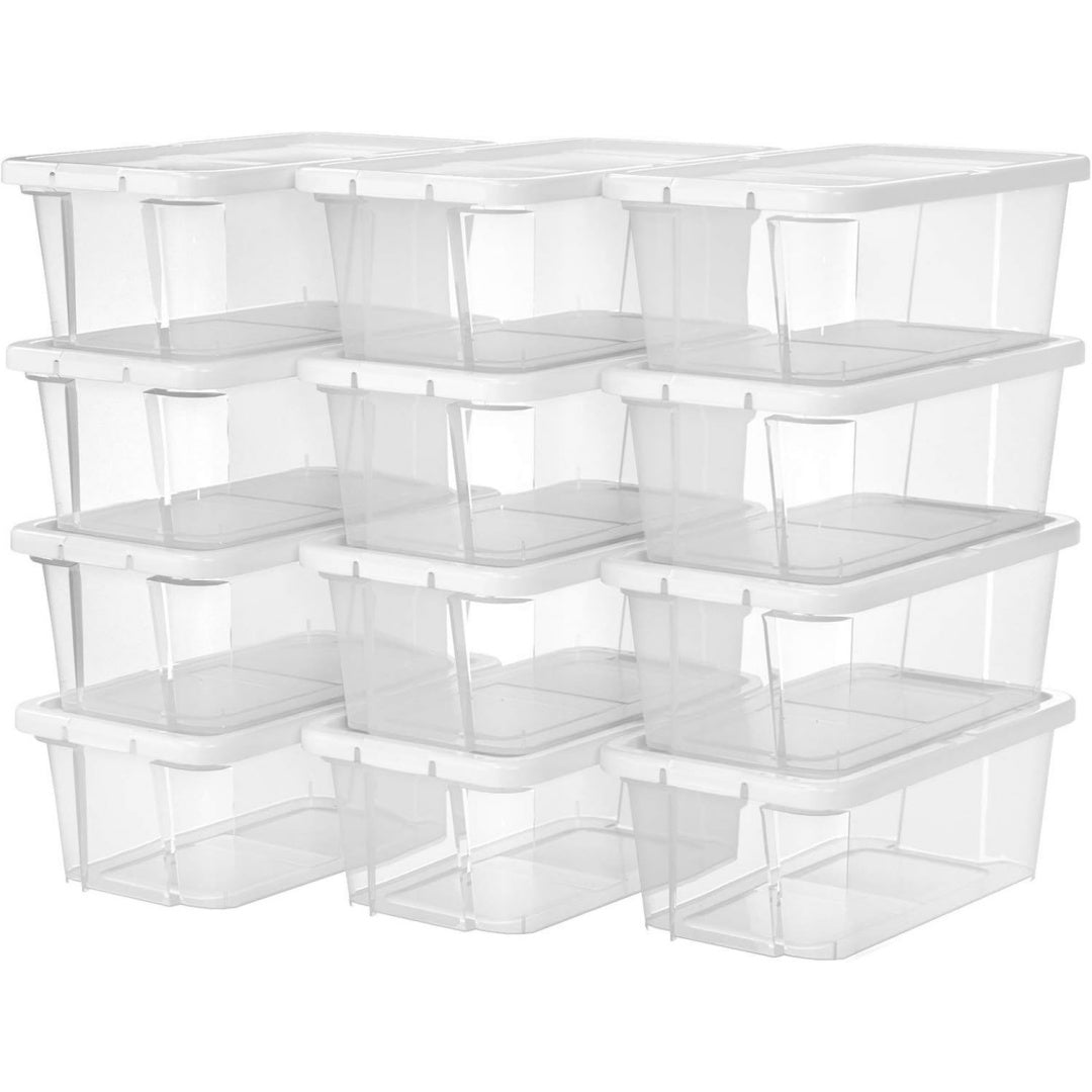12er Set Aufbewahrungsbox mit Deckel, Schuhaufbewahrung Speicherbox Transparent Mit Deckel Kunststoff fuer Schuhe bis Groesse 41 LSP12WT