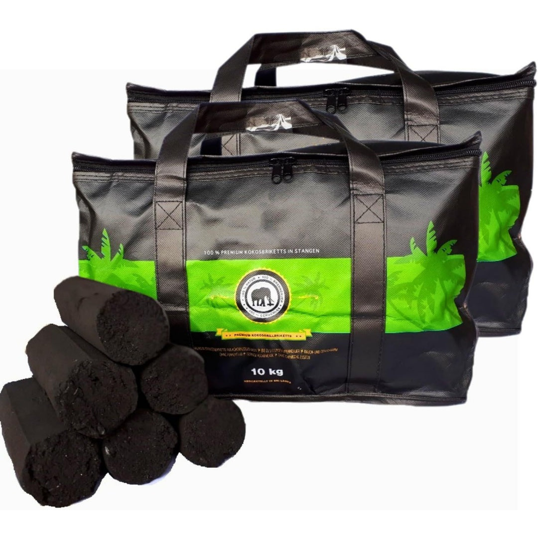 Kokos Grillbriketts XXL, Reine Kokosnussschalen Grillkohle, umweltfreundlich, raucharm, extra lange Brenndauer, Cocos Stangen (20kg XXL Stangen)