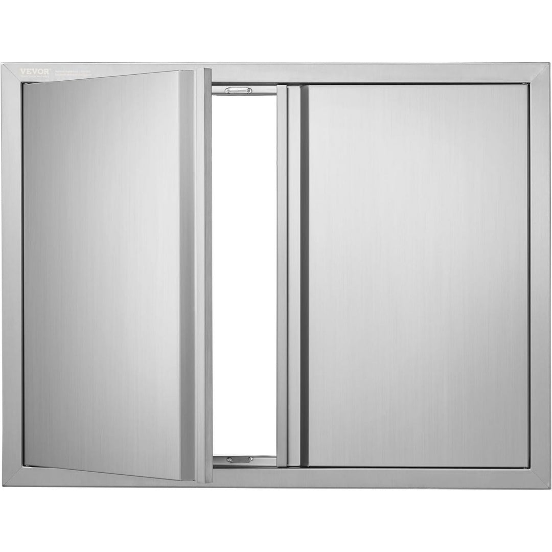 Grill-Zugangstuer, 787 x 609 mm, Doppelte Aussenkuechentuer, Flaechenbuendig Montierte Edelstahltuer, Vertikale Wandtuer mit Versenkbaren Griffen, fuer Grillinsel, Grillstation, Aussenschrank