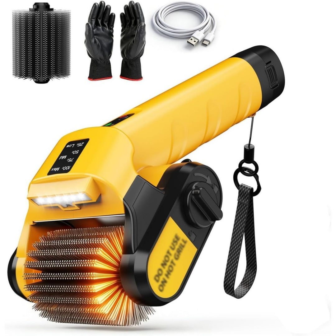 Elektrische Grillbuerste BBQ Reiniger mit LED-Licht, 350 Min Laufzeit, Kabellos, Grillreiniger Grill Reinigungsbuerste mit 3 Stufen, fuer BBQ, Gussrost, Gasgrill, Elektrogrill