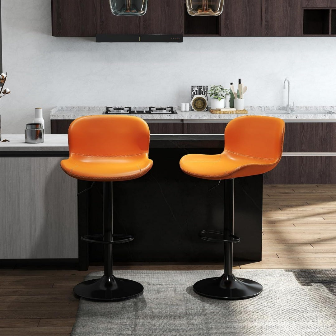 Barhocker 2er Set, Barhocker Hoehenverstellbar aus Kunstleder, wasserdicht und verschleissfest, Barhocker mit Lehne, Drehbarer Bar Stool, modern, Orange