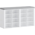Schuhbank mit Sitzflaeche, 16 Faechern, Weiss-Grau Schuhschrank mit Sitzbank, Verstellbare Ablagen, Fuer Wohnzimmer, Schlafzimmer, Flur, SB25603GY