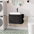Badmoebel-Set Waschtisch mit Unterschrank 60cm, Waschbeckenunterschrank mit Waschbecken, Badezimmermoebel Matt Schwarz, Badezimmerschrank Haengend, 2-teilig, fuer kleine Baeder, Gaeste WC, Weiss