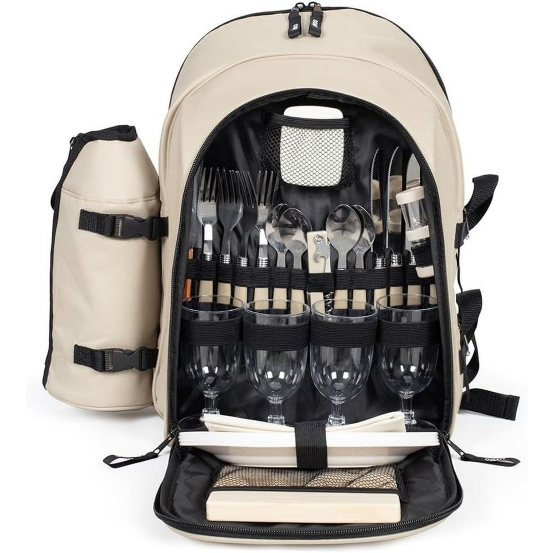 Picknick-Rucksack fuer 4 Personen SE970C, 11 l, 600D, 30 Zubehoerteile, Creme, Cremefarben