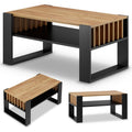 Wohnzimmertisch fuer Couch, Couchtisch Schwarz Eiche mit Stauraum, Modern, Tisch Wohnzimmer mit Lamellas, Coffee Table, Kleiner Tisch 92CM, Kaffeetisch, Stabil, Stubentisch